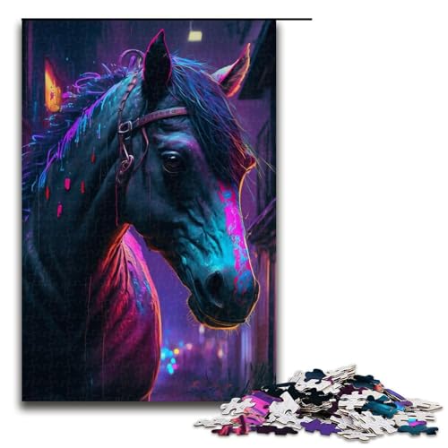 für Erwachsene 1000-teiliges Puzzle Neonpferd-Puzzle für Erwachsene Holzpuzzle Herausforderndes Spiel Größe 50 x 75 cm von LLONGKT