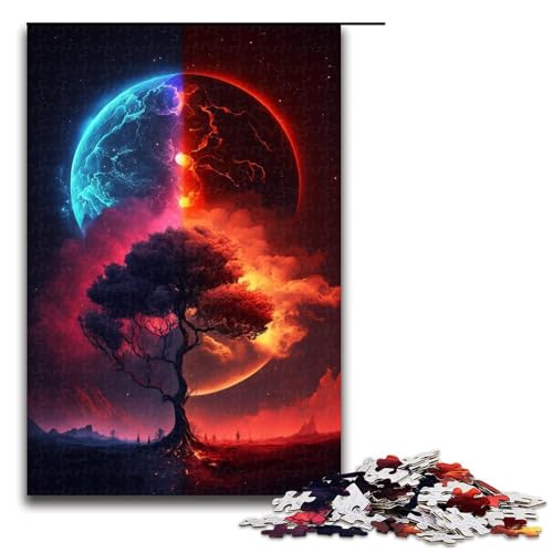 für Erwachsene 1000-teiliges Puzzle Planet Tree Puzzles für Erwachsene Holzpuzzle Herausforderndes Spiel Größe 50x75cm von LLONGKT