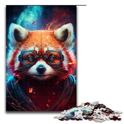 für Erwachsene 1000-teiliges Puzzle Roter Panda mit Brille Puzzles für Erwachsene Holzpuzzle Herausforderndes Spiel Größe 50x75cm von LLONGKT