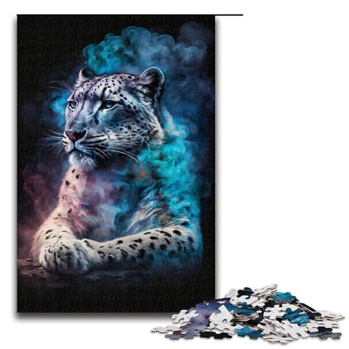 für Erwachsene 1000-teiliges Puzzle Schneeleopard Puzzles für Erwachsene Holzpuzzle Herausforderndes Spiel Größe 50x75cm von LLONGKT