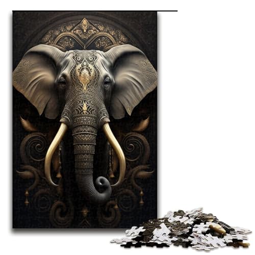 für Erwachsene 1000-teiliges Puzzle Schwarzer Elefant Puzzles für Erwachsene Holzpuzzle Herausforderndes Spiel Größe 50x75cm von LLONGKT