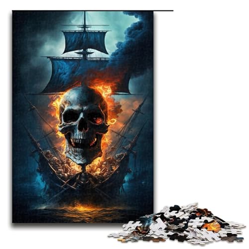 für Erwachsene 1000-teiliges Puzzle Skelett-Piratenschiff Puzzles für Erwachsene Holzpuzzle Herausforderndes Spiel Größe 50x75cm von LLONGKT