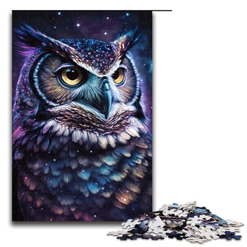 für Erwachsene 1000-teiliges Puzzle Tier Eule Galaxie Puzzles für Erwachsene Holzpuzzle Herausforderndes Spiel Größe 50x75cm von LLONGKT