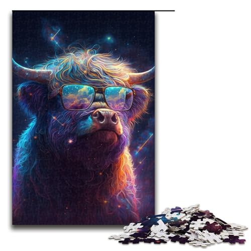 für Erwachsene 1000-teiliges Puzzle Yak mit Brille Puzzles für Erwachsene Holzpuzzle Herausforderndes Spiel Größe 50x75cm von LLONGKT