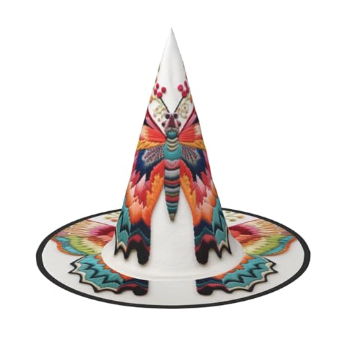 1 x Halloween-Hut, Hexen-Dekoration – Stickerei, bunter Schmetterlingsdruck, Party, Hexenkostüm, Cosplay, Maskerade-Zubehör 1 x Halloween-Hut, Hexen-Dekoration – Stickerei, bunter Schmetterlingsdruck, Party, Hexenkostüm, Cosplay, Maskerade-Zubehör von LLOTPQ
