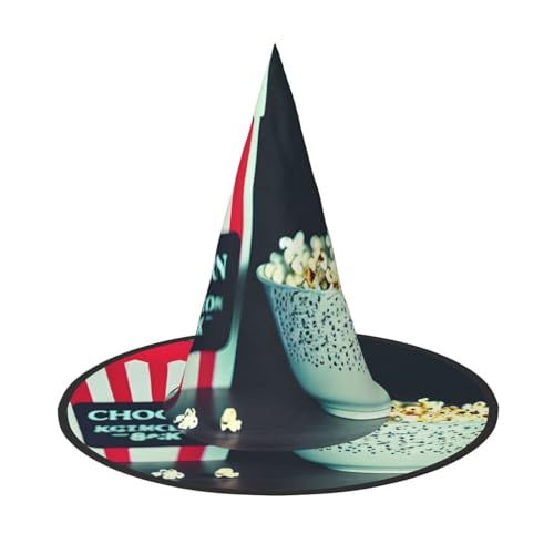 1 x Halloween-Hut Hexen-Dekor – Film-Schindel- und Popcorn-Druck, Party-Hexenkostüm, Cosplay, Maskerade-Zubehör von LLOTPQ
