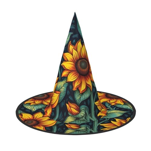 1 x Halloween-Hut Hexen-Dekor – Frühlings-Sonnenblumen, Retro-Blumen-Druck, Party, Hexenkostüm, Cosplay, Maskerade-Zubehör von LLOTPQ