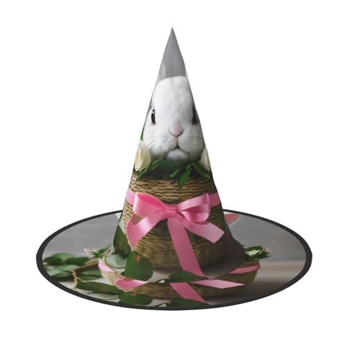 1 x Halloween-Hut Hexen-Dekor – Hasen-Rosetten-Druck, Party, Hexenkostüm, Cosplay, Maskerade-Zubehör von LLOTPQ