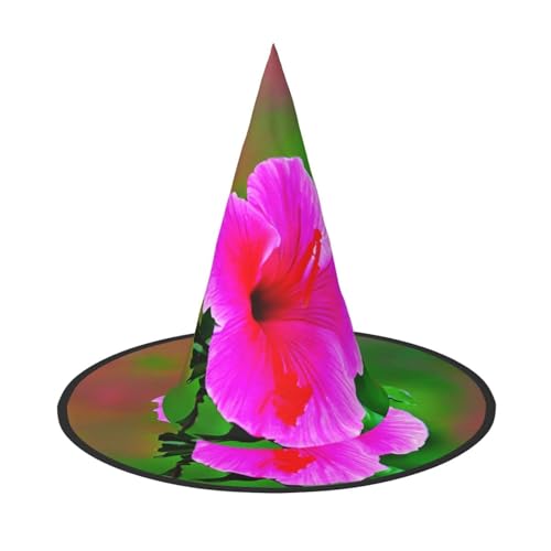 1 x Halloween-Hut Hexen-Dekor – Hibiskus-Blumen-Muster, Druck, Party, Hexenkostüm, Cosplay, Maskerade-Zubehör von LLOTPQ