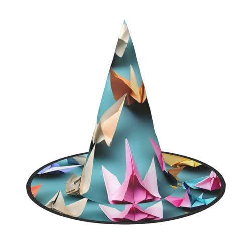 1 x Halloween-Hut Hexen-Dekor – Origami-Papierkranich, Druck, Party, Hexenkostüm, Cosplay, Maskerade-Zubehör von LLOTPQ