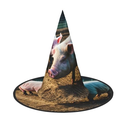 1 x Halloween-Hut Hexen-Dekor – Schweine im Bauernhof-Druck, Party-Hexenkostüm, Cosplay, Verkleidungszubehör von LLOTPQ