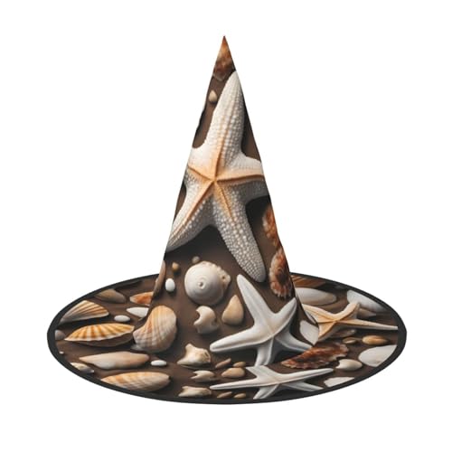 1 x Halloween-Hut Hexen-Dekor – Seestern und Muscheln Druck Party Hexenkostüm Cosplay Verkleidung Maskerade Supplies von LLOTPQ