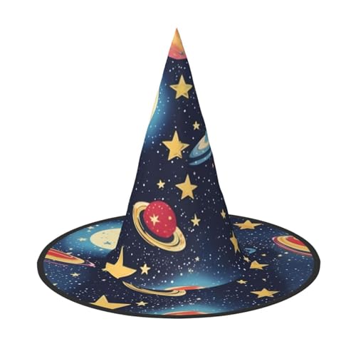 1 x Halloween-Hut Hexen Dekor – Sternenhimmel, Universum, Weltraum-Druck, Party, Hexenkostüm, Cosplay, Maskerade-Zubehör von LLOTPQ