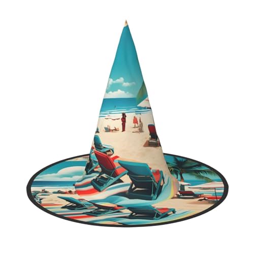 1 x Halloween-Hut Hexen-Dekor – Strandlandschaften, Druck, Party, Hexenkostüm, Cosplay, Maskerade-Zubehör 1 x Halloween-Hut Hexen-Dekor – Strandlandschaften, Druck, Party, Hexenkostüm, Cosplay, Maskerade-Zubehör von LLOTPQ