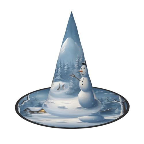 1 x Halloween-Hut Hexen-Dekor – Winter-Schneemann-Druck, Party, Hexenkostüm, Cosplay, Maskerade-Zubehör von LLOTPQ