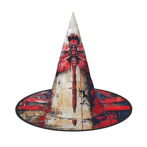1 x Halloween-Hut Hexen-Dekor – abstrakter roter Libellen-Druck, Party, Hexenkostüm, Cosplay, Verkleidungszubehör von LLOTPQ