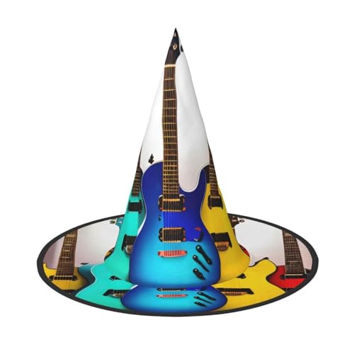 1 x Halloween-Hut Hexen-Dekor – bunte Gitarren-Druck, Party, Hexenkostüm, Cosplay, Maskerade-Zubehör von LLOTPQ