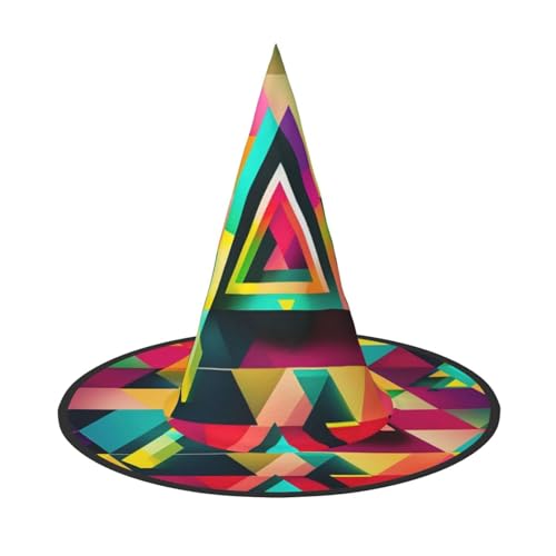 1 x Halloween-Hut Hexen-Dekor – buntes Dreiecksmuster, Druck, Party, Hexenkostüm, Cosplay, Maskerade-Zubehör von LLOTPQ