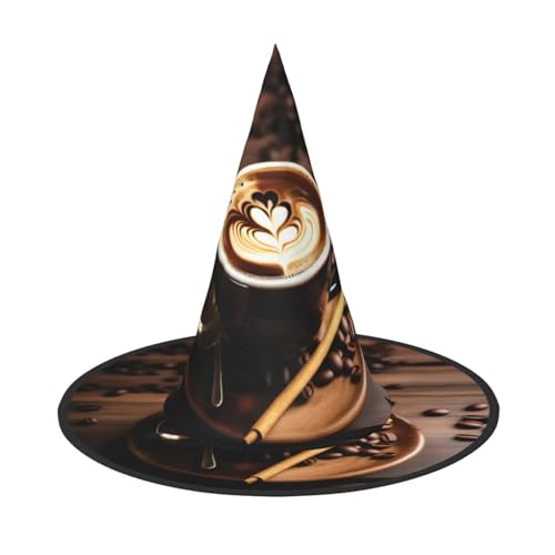 1 x Halloween-Hut Hexen-Dekor – köstlicher Herz-Kaffee-Druck, Party, Hexenkostüm, Cosplay, Maskerade-Zubehör von LLOTPQ