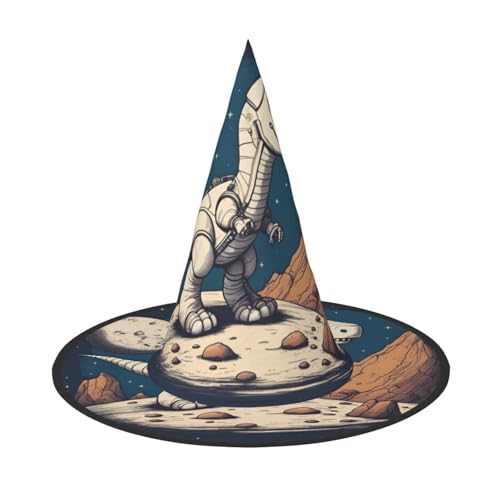 1 x Halloween-Hut Hexen-Dekor – lustiger Astronauten-Dinosaurier-Rocke-Druck, Party-Hexenkostüm, Cosplay, Maskerade-Zubehör von LLOTPQ
