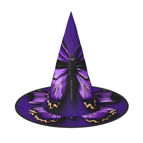 1 x Halloween-Hut Hexen-Dekor – niedlicher violetter Schmetterlings-Druck, Party-Hexenkostüm, Cosplay, Maskerade-Zubehör von LLOTPQ
