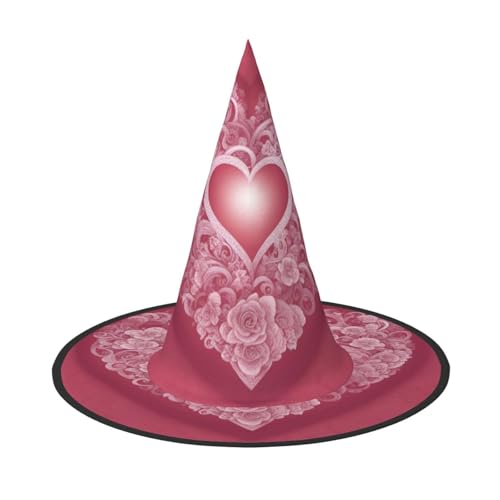 1 x Halloween-Hut Hexen-Dekor – romantischer Herzaufdruck, Party, Hexenkostüm, Cosplay, Verkleidungen, Maskerade-Zubehör von LLOTPQ