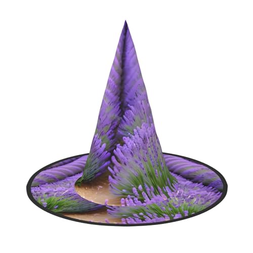 1 x Halloween-Hut Hexen-Dekor – romantischer Lavendel-Druck, Party, Hexenkostüm, Cosplay, Verkleidungen, Maskerade-Zubehör von LLOTPQ