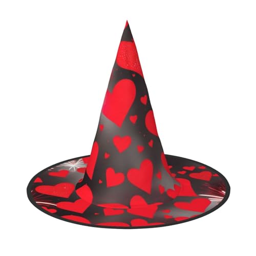 1 x Halloween-Hut Hexen-Dekor – rote Herzen Feuerwerk Druck Party Hexenkostüm Cosplay Verkleidung Maskerade Supplies von LLOTPQ
