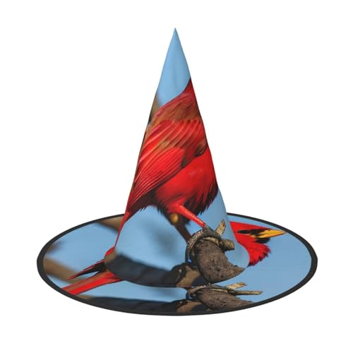 1 x Halloween-Hut Hexen-Dekor – schöner roter Vogel-Druck, Party-Hexenkostüm, Cosplay, Maskerade-Zubehör von LLOTPQ