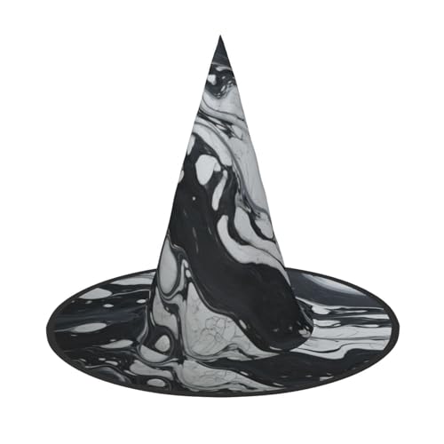 1 x Halloween-Hut Hexen-Dekor – schwarz-weißer Marmor-Druck, Party-Hexenkostüm, Cosplay, Verkleidungszubehör 1 x Halloween-Hut Hexen-Dekor – schwarz-weißer Marmor-Druck, Party-Hexenkostüm, Cosplay, Verkleidungszubehör von LLOTPQ