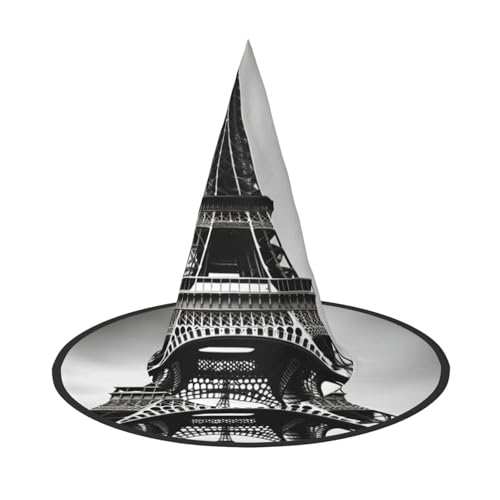 1 x Halloween-Hut Hexen-Dekor – schwarzer Pariser Eiffelturm-Druck, Party, Hexenkostüm, Cosplay, Maskerade-Zubehör von LLOTPQ