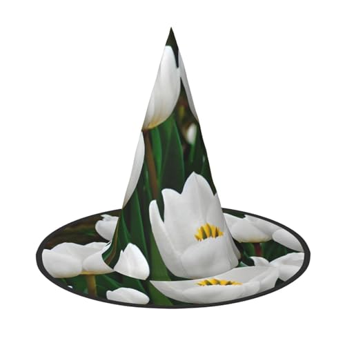 1 x Halloween-Hut Hexen-Dekor – weiße Tulpen, Blumendruck, Party, Hexenkostüm, Cosplay, Verkleidungen, Maskerade-Zubehör von LLOTPQ