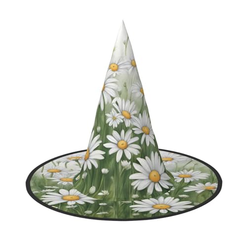 1 x Halloween-Hut Hexen-Dekor – weißes Gänseblümchen-Druck, Party-Hexenkostüm, Cosplay, Maskerade-Zubehör von LLOTPQ