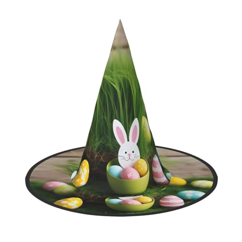 1 x Halloween-Hut-Hut, Hexen-Dekor: Osterei, Hase, Gras, Holzdruck, Party, Hexenkostüm, Cosplay, Maskerade-Zubehör von LLOTPQ