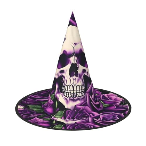 1 x Halloween-Hut-Hut, Hexen-Dekoration, viele violette Rosen, Totenkopf-Druck, Party, Hexenkostüm, Cosplay, Maskerade-Zubehör 1 x Halloween-Hut-Hut, Hexen-Dekoration, viele violette Rosen, Totenkopf-Druck, Party, Hexenkostüm, Cosplay, Maskerade-Zubehör von LLOTPQ