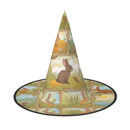 Halloween-Hut Hexen Dekor – Cartoon-niedliche Tiere, Kaninchen-Druck, Party, Hexenkostüm, Cosplay, Maskerade-Zubehör, 2 Stück von LLOTPQ
