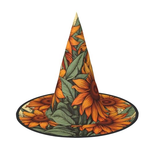 Halloween-Hut Hexen Dekor – Frühlings-Sonnenblumen, Retro-Blumendruck, Party, Hexenkostüm, Cosplay, Maskerade-Zubehör, 3 Stück von LLOTPQ