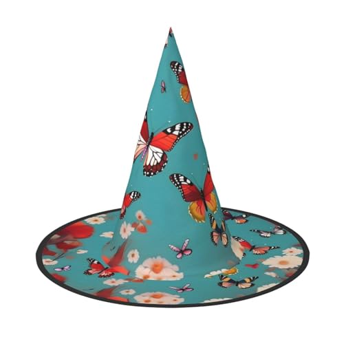 Halloween-Hut Hexen Dekor – Henne fliegende Schmetterlinge unter Blumen Druck Party Hexenkostüm Cosplay Verkleidung Maskerade Zubehör Halloween-Hut Hexen Dekor – Henne fliegende Schmetterlinge unter Blumen Druck Party Hexenkostüm Cosplay Verkleidung Maskerade Zubehör von LLOTPQ