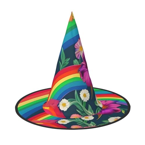 Halloween-Hut Hexen Dekor – Regenbogen-Blumen-Druck, Party, Hexenkostüm, Cosplay, Maskerade-Zubehör, 2 Stück Halloween-Hut Hexen Dekor – Regenbogen-Blumen-Druck, Party, Hexenkostüm, Cosplay, Maskerade-Zubehör, 2 Stück von LLOTPQ