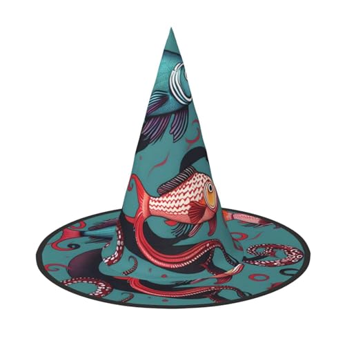 Halloween-Hut-Hexen-Dekoration – Fisch- und Oktopus-Druck, Party, Hexenkostüm, Cosplay, Maskerade-Zubehör, 3 Stück Halloween-Hut-Hexen-Dekoration – Fisch- und Oktopus-Druck, Party, Hexenkostüm, Cosplay, Maskerade-Zubehör, 3 Stück von LLOTPQ