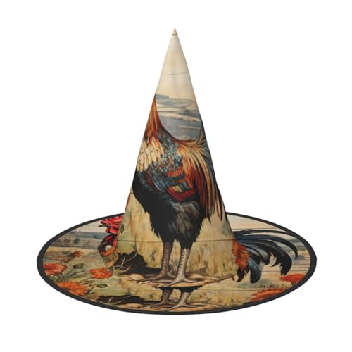 Halloween-Hut-Hexen-Dekoration – Hahn auf Holz im Bauernland-Druck, Party, Hexenkostüm, Cosplay, Maskerade-Zubehör, 2 Stück Halloween-Hut-Hexen-Dekoration – Hahn auf Holz im Bauernland-Druck, Party, Hexenkostüm, Cosplay, Maskerade-Zubehör, 2 Stück von LLOTPQ