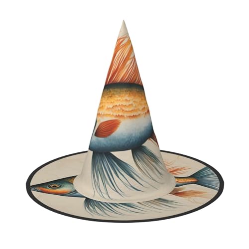 Halloween-Hut-Hexen-Dekoration – Saflor-fliegender Fisch-Druck, Party-Hexenkostüm, Cosplay, Maskerade-Zubehör, 2 Stück Halloween-Hut-Hexen-Dekoration – Saflor-fliegender Fisch-Druck, Party-Hexenkostüm, Cosplay, Maskerade-Zubehör, 2 Stück von LLOTPQ