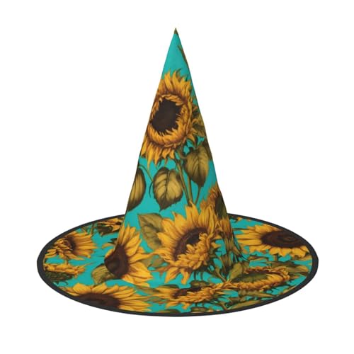 Halloween-Hut-Hexen-Dekoration – Sonnenblumen-Druck, Party, Hexenkostüm, Cosplay, Maskerade-Zubehör, 3 Stück von LLOTPQ