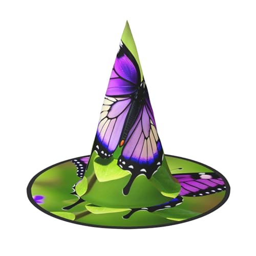 Halloween-Hut-Hut, Hexen-Dekoration, Schmetterling, lila, Druck, Party, Hexenkostüm, Cosplay, Maskerade-Zubehör, 2 Stück von LLOTPQ