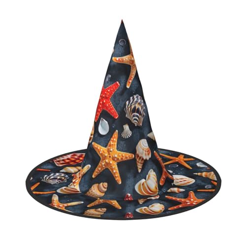 Halloween-Hut-Hut, Hexen-Dekoration, Seestern und Muschelmuster, Druck, Party, Hexenkostüm, Cosplay, Maskerade-Zubehör, 2 Stück Halloween-Hut-Hut, Hexen-Dekoration, Seestern und Muschelmuster, Druck, Party, Hexenkostüm, Cosplay, Maskerade-Zubehör, 2 Stück von LLOTPQ