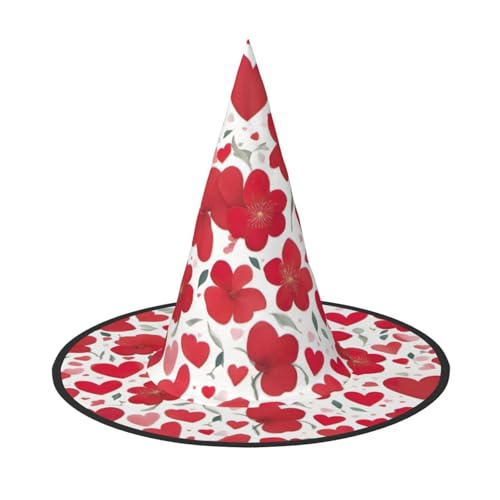 Halloween-Hut-Hut, Hexen-Dekoration, Valentinstag, rotes Herz, Blumendruck, Party, Hexenkostüm, Cosplay, Maskerade-Zubehör, 2 Stück Halloween-Hut-Hut, Hexen-Dekoration, Valentinstag, rotes Herz, Blumendruck, Party, Hexenkostüm, Cosplay, Maskerade-Zubehör, 2 Stück von LLOTPQ