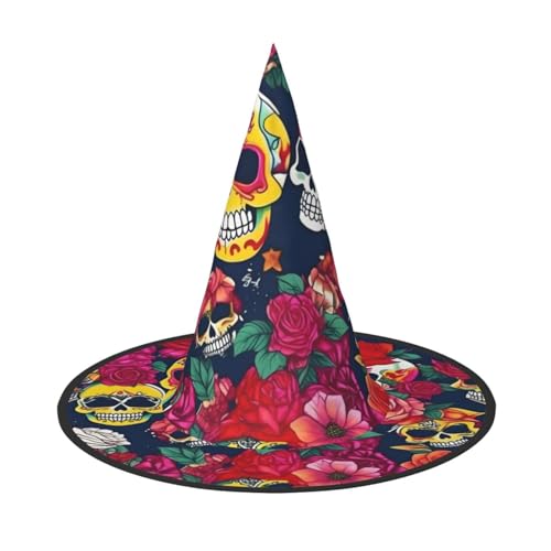 Halloween-Hut-Hut, Hexen-Dekoration, Zucker, Totenköpfe und Blumen, Druck, Party, Hexenkostüm, Cosplay, Maskerade-Zubehör, 2 Stück Halloween-Hut-Hut, Hexen-Dekoration, Zucker, Totenköpfe und Blumen, Druck, Party, Hexenkostüm, Cosplay, Maskerade-Zubehör, 2 Stück von LLOTPQ