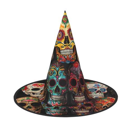 Halloween-Hut-Hut, Hexen-Dekoration, Zuckerschädel, Druck, Party, Hexenkostüm, Cosplay, Maskerade-Zubehör, 2 Stück Halloween-Hut-Hut, Hexen-Dekoration, Zuckerschädel, Druck, Party, Hexenkostüm, Cosplay, Maskerade-Zubehör, 2 Stück von LLOTPQ