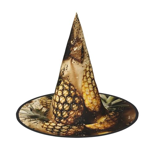 Halloween-Hut-Hut, Hexen-Dekoration, goldfarbener Glitzer, Ananas, Obstdruck, Party, Hexenkostüm, Cosplay, Maskerade-Zubehör, 3 Stück von LLOTPQ