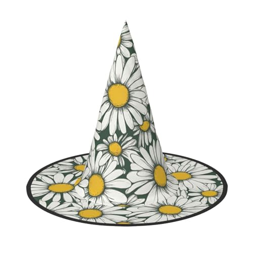 Halloween-Hut-Hut, Hexen-Dekoration, weißes Gänseblümchen-Druck, Party, Hexenkostüm, Cosplay, Maskerade-Zubehör, 3 Stück Halloween-Hut-Hut, Hexen-Dekoration, weißes Gänseblümchen-Druck, Party, Hexenkostüm, Cosplay, Maskerade-Zubehör, 3 Stück von LLOTPQ